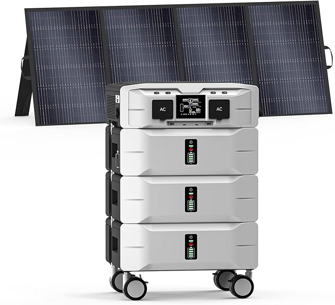 IEE 7680Wh Power Station SP5000:(1x Inverter + 3 x Batteries) with 400W Solar Panel, 120/240V 5000W(Surge 9000W) AC Output Solar Generator for Home Battery Backup, Outdoor & Home Battery Power Supply