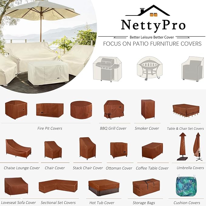 NettyPro Fire Pit Cover Square Waterproof Outdoor Firepit Cover for Gas Propane Fire Pit Table, 28 x 28 x 24 inch, Brown