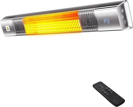 Patio Heater,1500W Outdoor Heaters,Wall Mounted Electric Heater With Remote,24H Timer,Overheat Protection,3 Heat Levels,Waterproof,Infrared Heater For Indoor,Garage,Backyard,Porch,Basement Use,Silver