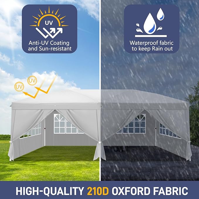 CFATLFRM 10x20 White Pop Up Canopy Tent with 6 Removable Sidewalls, Carry Bag & 6 Sandbags & Stakes & Ropes Portable Commercial Outdoor Shelter Gazebo Tents for Parties Wedding Event Camping