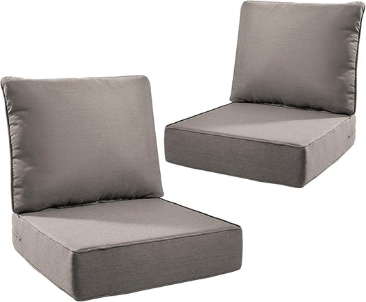 6" Thick Outdoor Cushions 24x24x6, 2-Set Deep Seat Patio Cushions with Removable Cover, Waterproof & Fade Resistant Replacement for Wicker Chair, Loveseat, Sofa - Grey