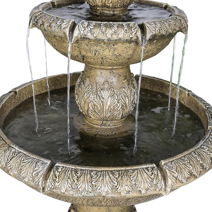 ourrco 47.2" H Italian Outdoor Floor Standing Fountain and Waterfalls 2-Tier Water Fountains with Budding Lotus Top for Outdoor Garden, Backyard, Porch, Deck, Lawn, Patio