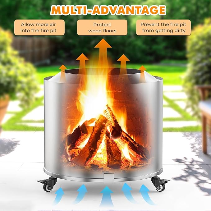 Fire Pit Stand Compatible with Solo Stove Bonfire and Other 19.5" Fire Pit, Firepit Stand with Wheels,Easy to Move,Rust Proof 304 Stainless Steel Fire Stove Accessories for Patio Camping Outdoor
