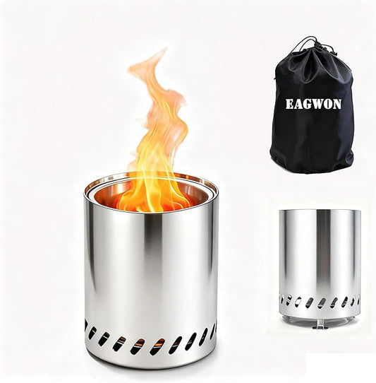 Tabletop Fire Pit with Stand 9.7 x 7.1 Inch, Smokeless Camping Stove for Outdoor Safe Burning, Fueled by Pellets or Wood, Stainless Steel with Portable Travel Bag for Urban, Suburbs & Camping