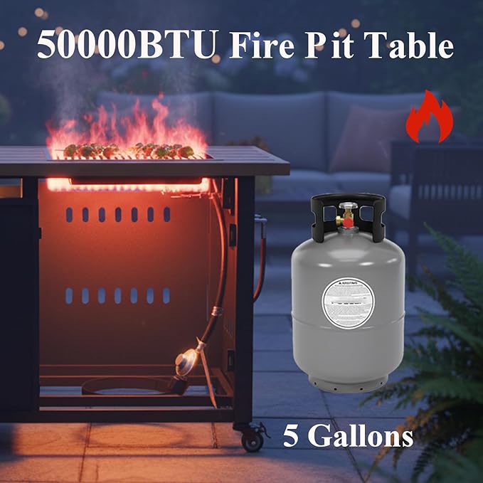 Gas Fire Pits for Outside Patio, Rectangular Fire Pit Tables, Firepit Table Propane, 44" Outdoor Propane Fire Pit with Universal Wheels, 2 in 1 Rectangle Gas Fire Pit Table, Green