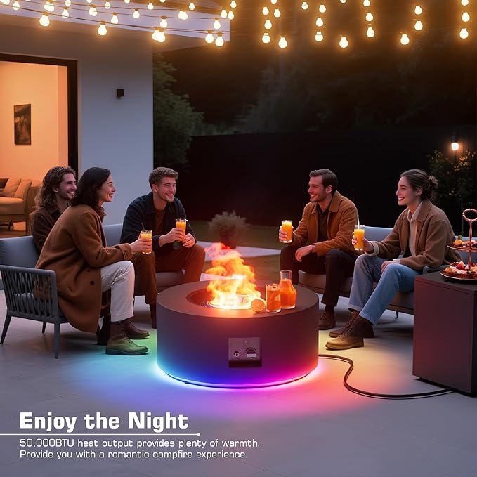 Outdoor Fire Pit Table Propane Gas Fire pits & Outdoor Fireplaces 30'' Round Firepit Table, 50,000 BTU Fire Table for Patio Set, Dark Grey