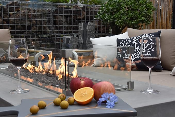 Elementi Rectangular Outdoor Propane Fire Pit Table, Propane Firepit Table for Outside Patio Includes Canvas Cover & Lava Rocks, Outdoor Fireplace for Backyard Fire Pits & Outdoor Fireplaces