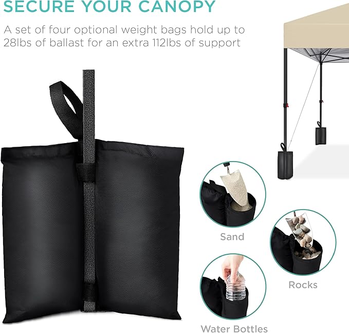 Best Choice Products 8x8ft 1-Person Setup Pop Up Canopy Tent Instant Portable Shelter w/ 1-Button Push, Case, 4 Weight Bags - Sand