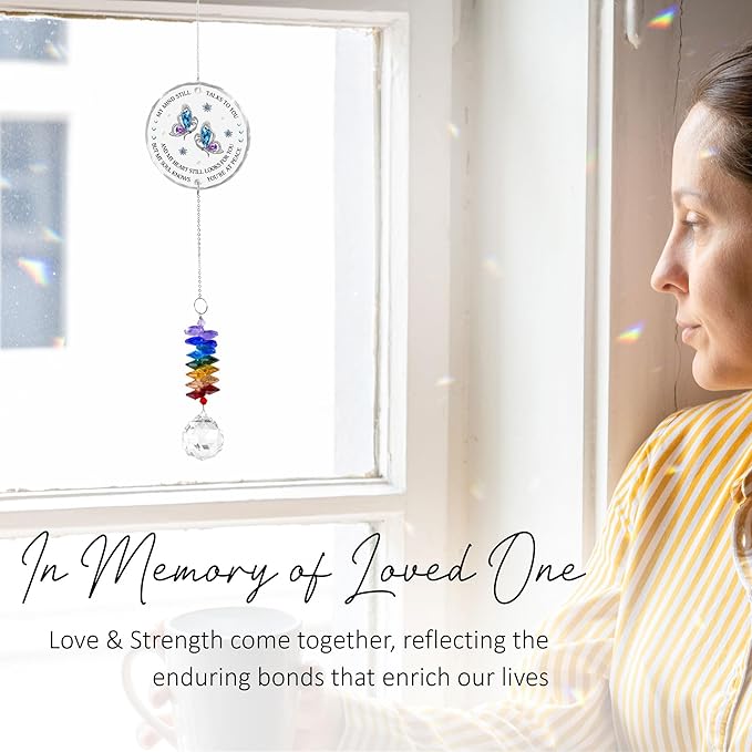 GIFTELIX Glass Suncatcher Ornament - Memorial Gift for Loss of Loved One - My Mind Still Talks to You - Bereavement Keepsake - Crystal Rainbow Maker - Hanging Crystal Decor - Daily Remembrance