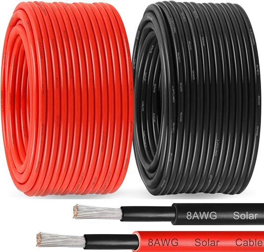 Solar Pane Wire 8 AWG - Solar Extension Cable 200Ft Black & 200Ft Red 8 Gauge Tinned Copper PV Wire for Outdoor Automotive RV Solar Panel Boat Marine (Black+Red)