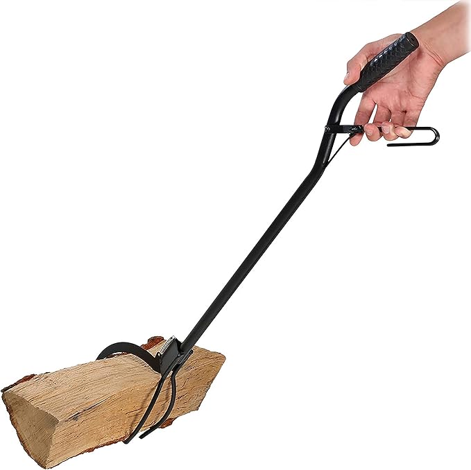 Sunnydaze 36-Inch Log Grabber Tongs - Outdoor Fire Pit Tongs - Spring Lever Action - Black