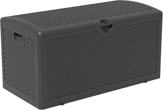 80 Plus Gallon Resin Deck Box, Waterproof Outdoor Storage Bin for Patio, Poolside, and Garden, Lockable & UV-Resistant, Ideal for Small Spaces, Black
