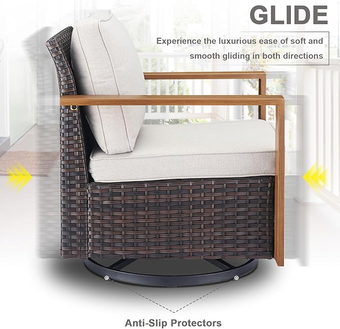 Belord Modern Outdoor Patio Furniture 7 - Person Outdoor Swivel Glider Seating Group, Backyard Wicker Furniture Set with Aluminum Armrests, Brown Wicker Beige Cushion
