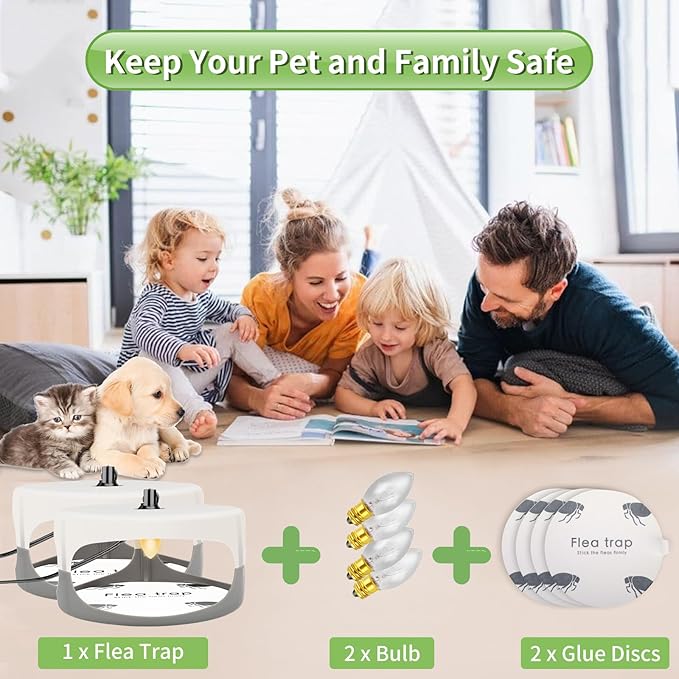 Flea Traps for Inside Your Home,New Bed Bug Trap with Light Refills and Sticky Pads,Electronic Fly Gnat Traps Indoor,Sticky Flea Bombs for Home Indoor(2 Pack)