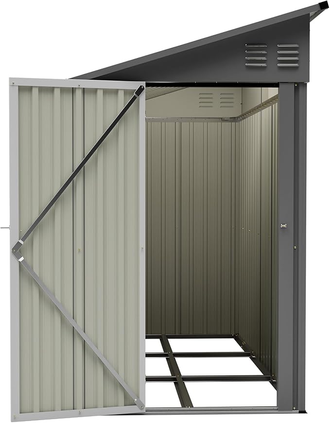 4×8 FT Lean to Metal Shed,Outdoor Heavy-Duty Storage Shed with Floor Base,All Weather Waterproof Garden Tool House W/Lockable Door&2 Air Vents,Reversible Door Design,for Backyard,Patio,Lawn,Gray