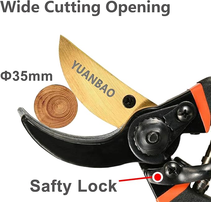 8.5-Inch Bypass Pruning Shears with SK5 High Carbon Steel Blade, Garden Secateurs with Safety Lock, Garden Plant Clippers, Gardening Scissors with Soft Cushion