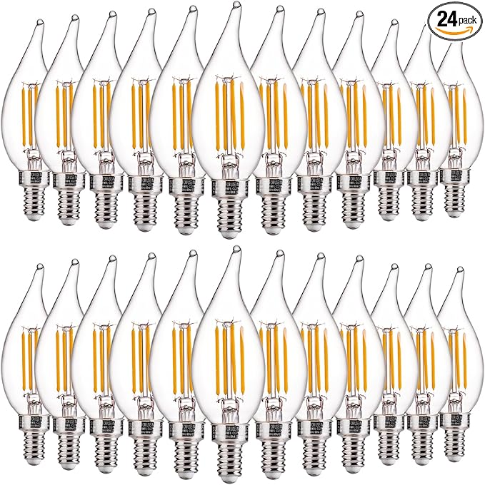 FLSNT Dimmable LED Candelabra Bulbs 40W Equivalent, 450LM,E12 Base LED Chandelier Light Bulbs, 2700K Soft White, 24 Pack UL,CA65 Listed.