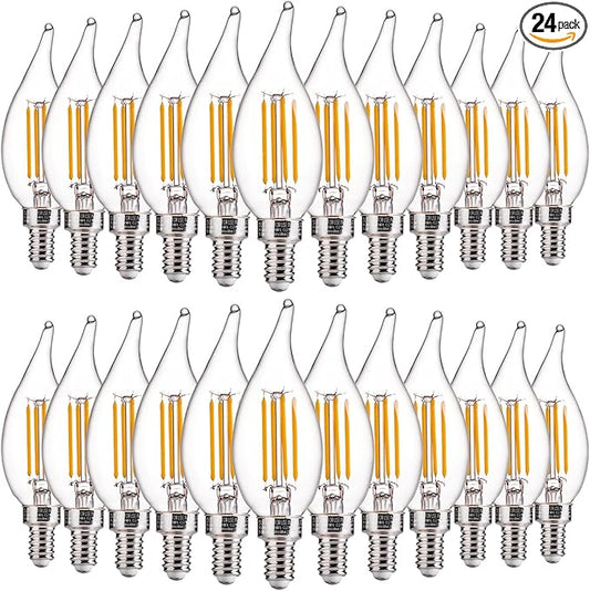 FLSNT Dimmable LED Candelabra Bulbs 40W Equivalent, 450LM,E12 Base LED Chandelier Light Bulbs, 2700K Soft White, 24 Pack UL,CA65 Listed.