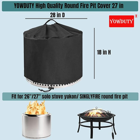 Round Fire Pit Cover for Solo Stove Yukon 27 Inch, Waterproof Heavy Duty 600D Material Fire Pit Cover for 27" Solo Stove Yukon Series Firepit,Round 28" D x 18" H