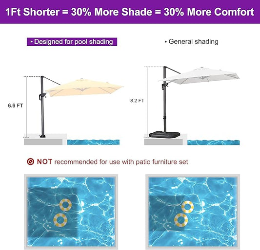 PURPLE LEAF 8' X 8' Patio Umbrella with In-ground Base for Pool 7' High Offset Outdoor Cantilever Umbrella Swimming Pool Umbrella with 360°Rotation for Poolside Yellow