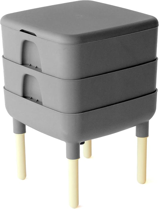 FCMP Outdoor - The Essential Living Composter, 2-Tray Worm Vermicomposter Bin (HF-LC4000v2-GRY) Grey