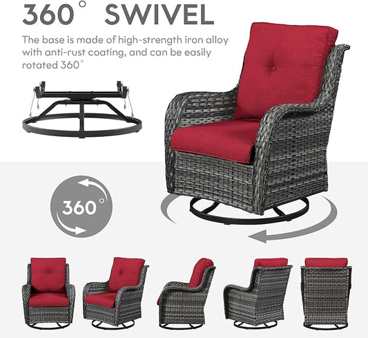 Belord 5 Pieces Patio Furniture Sets Wicker Outdoor Furniture, Rattan Patio Swivel Glider Chairs with 2 Ottoman and Glass Side Table