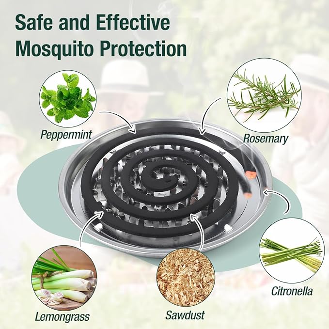 20 Pack Mosquito Repellent Coils, Citronella Mosquito Repellent Indoor Outdoor Bug Repellent for Patio Yard Camping, 7 Hour Protection, 1 Holder and 2 Stands