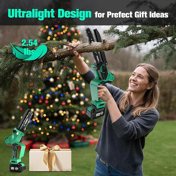 KIMO 8-INCH Mini Chainsaw Cordless, 4.0Ah Batteries & Fast Charger, 34 FT/S Powerful Cutting Handheld Chain Saw w/Auto Oiler, Brushless Battery Powered Chainsaw Electric for Dad Tree Trimming
