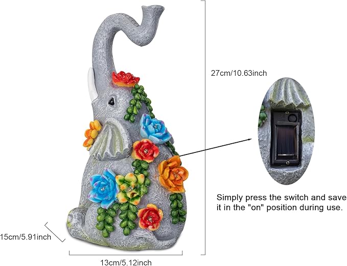 halp·ssfm Elephant Garden Statue Solar Lamp with 8 Led Lights Decor Outdoor Resin Waterproof Sculpture Patio Lawn Yard Porch Decorations Housewarming Gifts for Women Mom Grandma