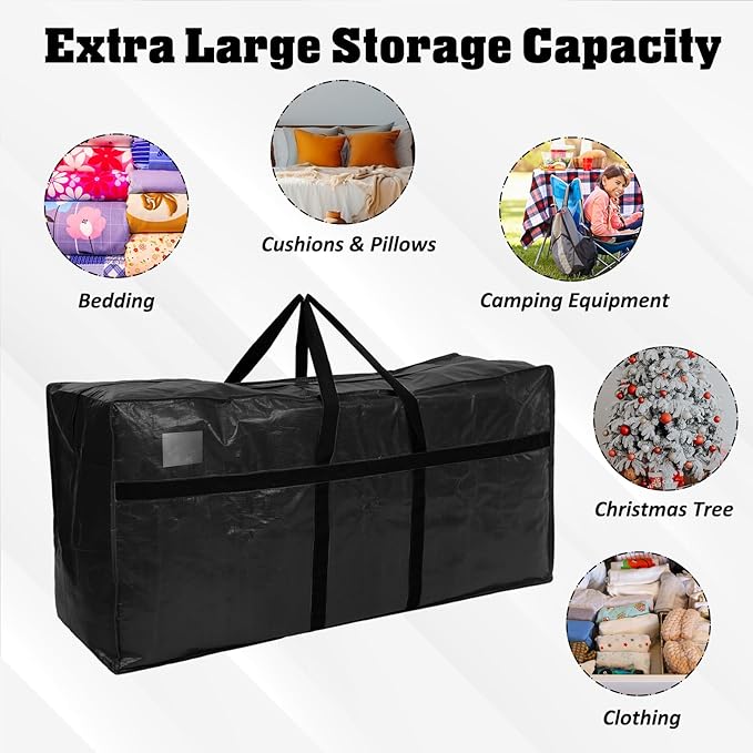 Windyun 4 Pack 75 Gallon Extra Large Storage Bags XXL Moving Bags with Zipper Handles Heavy Duty Jumbo Big Tote Box for Christmas Tree Storage 4, 5, 7.5, 9, 10, 12 ft Skeleton College Dorm(Black)