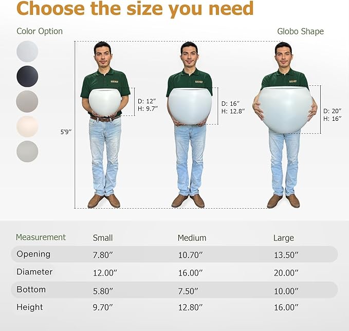 9.7" H x 12" D Globo Fiberstone Round Planter - Christmas Tree Planter, Smooth Finishes, Weather Resistant for Indoor & Outdoor Use, Included 2 Extra Coco Mats (White, 7.8" Pot Opening)