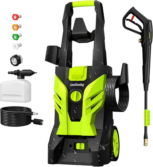 Pressure Washer, Power Washer with 4 Nozzles and Foam Cannon, High Pressure Cleaning Machine for Cars, Driveways, Fences, Patios, Home Cleaning, Green