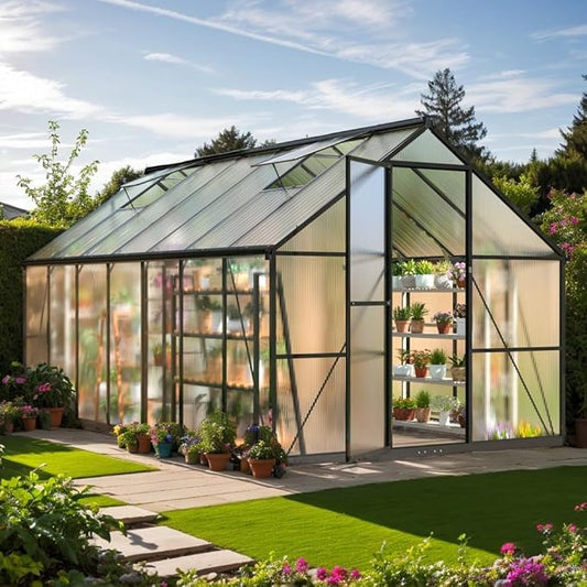 Polar Aurora 8x14 FT Outdoor Greenhouse, Polycarbonate Structure with Easy Assembly and Roof Vent, Large Walk-in Aluminum Greenhouse for Backyard and Garden, Black