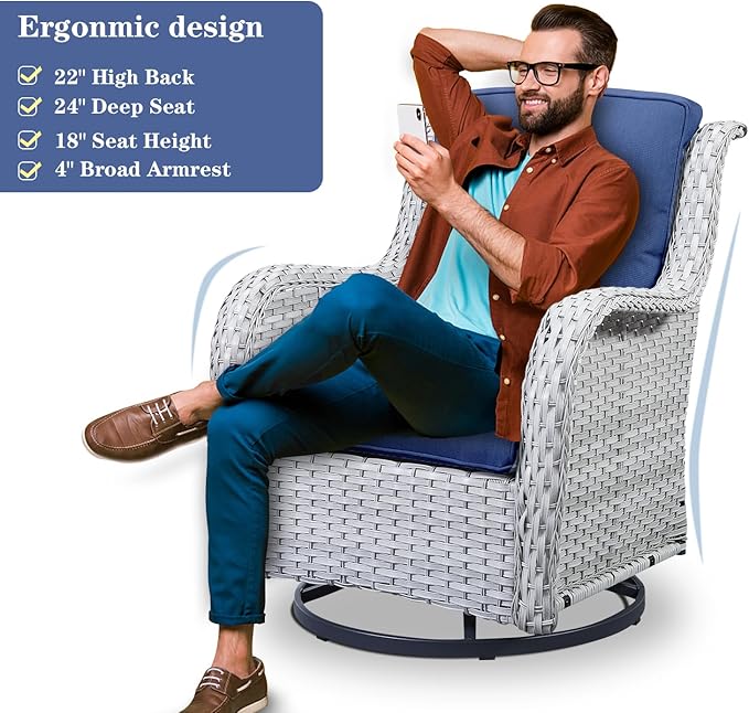 Belord 4 Pieces Patio Furniture Sets, Wicker Patio Swivel Glider Chair with Ottomans, Outdoor Furniture Set for Outside Porch Deck Balcony, Light Grey