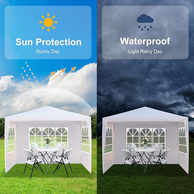 Outvita Outdoor Party Tent, Patio Canopy Tent Gazebo with Removable Sidewalls Instant Event Tent for Cater Events Wedding Birthday Pavilion Beach BBQ (10'x10')
