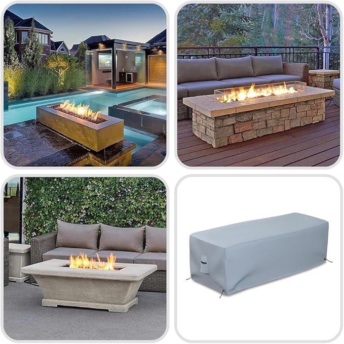 Covers & all Outdoor Rectangular Fire Pit Cover, Rectangle Heavy Duty18 Oz Waterproof UV & Weather Resistant, for Patio Lawn Garden Outside, Air Vents & Drawstrings (32"L x 22"W x 17"H, Gray)