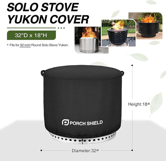 Porch Shield Fade Resistant Solo Stove Yukon Cover - Waterproof Patio Fire Pit Cover Round 32 inch Fits for Small Firepit Solo Stove Yukon