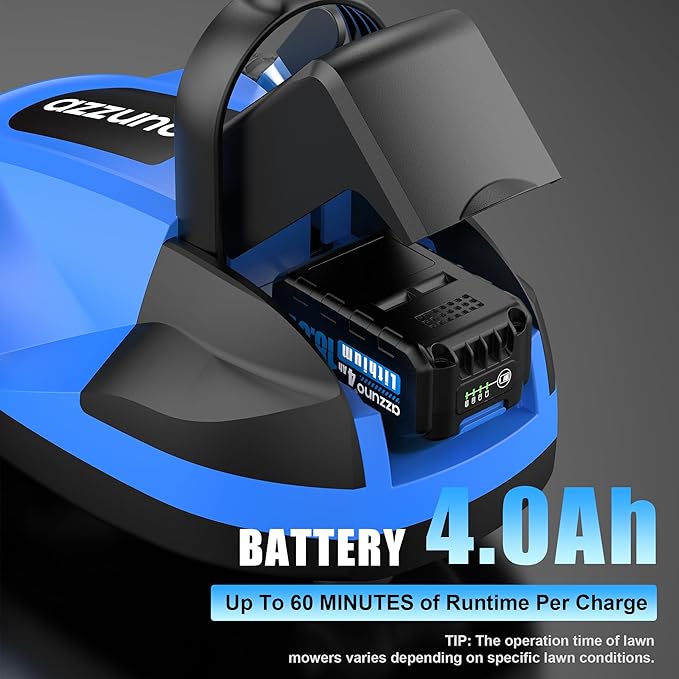 AZZUNO 8.3" Electric Cordless Lawn Mower: 20V Push Brush Cutter with 3-Position Height Adjustment, Brushless Compact Walk Behind Weed Wacker Eater for Small Garden Yard, 4.0Ah Battery and Charger