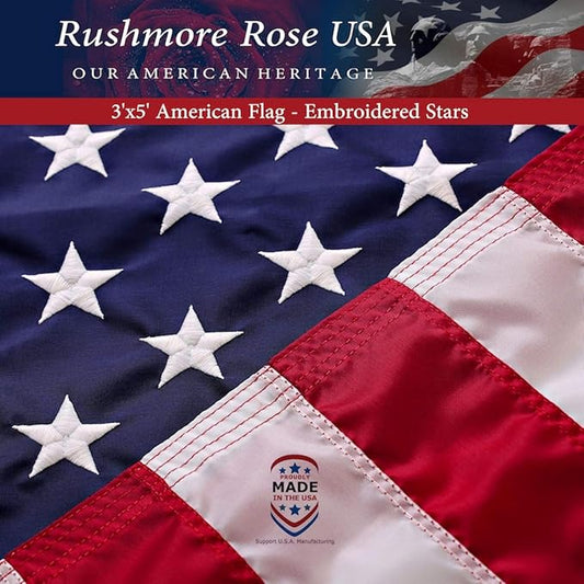 American Flags for Outside 3X5 (Pack of 5) -American Flag 3x5 with Embroidered Stars and Sewn Stripes US Flag 3x5 Heavy Duty Outdoor Made in USA for High Wind- All Weather Flags