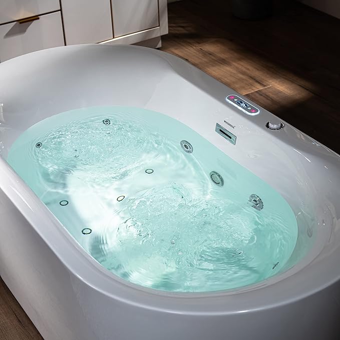 WOODBRIDGE 59" x 31-1/2" Whirlpool Water Jetted and Air Bubble Freestanding Heated Soaking Combination Bathtub with LED control panel,BJ-100