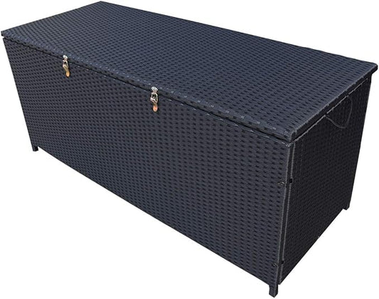 Oakland Living Charcoal Black Indoor and Outdoor Balcony Patio Deck Porch Pool 113 Gallon Wicker Storage Box Trunk Bin with Metal Frame