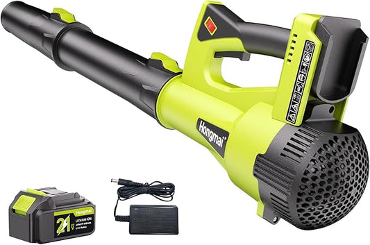 for Men Cordless Leaf Blower 21V: 500CFM 150MPH Electric Leaf Blower with 4.0Ah Battery & Fast Charger, 6-Speed, Lightweight 3.7lbs for Lawn, Patio, Yard, Garage Cleaning (Green)