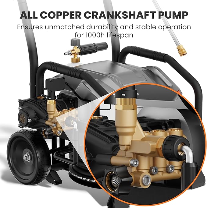 Giraffe Tools Electric UltraFlow Pressure Washer - Mount Versatility (Wall Mounted, Trolley & Freestanding), Electric Power Washer with 1000H All-Copper Pump, Brushless Motor & 60dB Ultra-Quiet