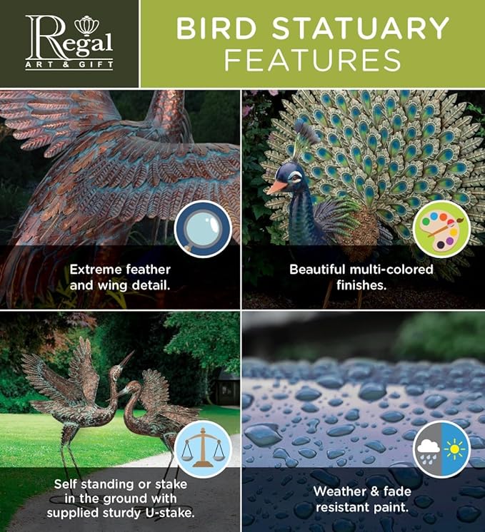 Regal Art & Gift Blue Heron Metal Statue – Indoor Outdoor Decorative Sculpture for Home & Garden Décor, Weather-Resistant Yard Art Figure for Patio, Lawn