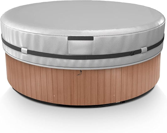 AKEfit Round Hot Tub Cover, 600D Polyester Waterproof for Hot Tub, UV Protection & Windproof, 80''x 14'', Silver