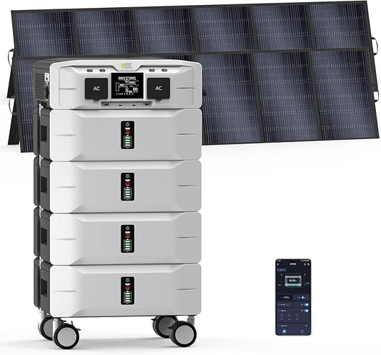 IEE SP5000 10240Wh Solar Power Station, 5000W(9000 Peak) AC Output, 120V/240V Split Phase LFP Battery with 2x500W Solar Panels, 1.6h Fast Charge Portable Power Generator for Home Backup, Emergency, RV