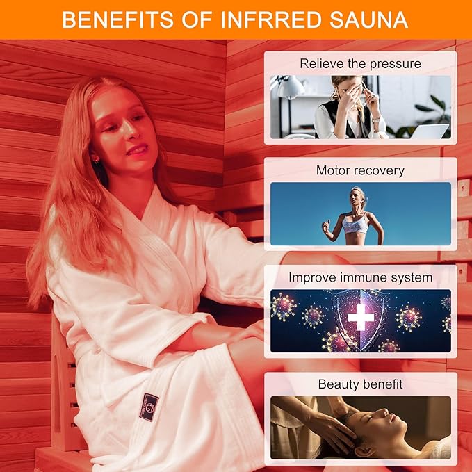 Portable Personal Far Infrared Sauna Box for Home with 660nm Red Light Threapy Bulbs, Remote Control, Heating Foot Pad, Upgraded Comfortable Chair