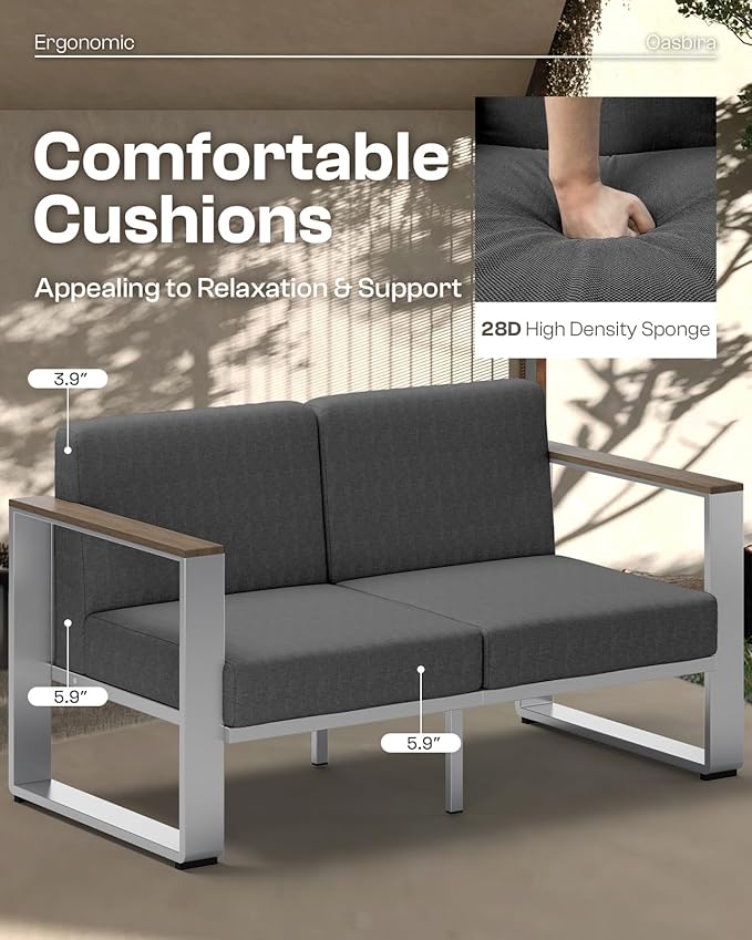 Outdoor Furniture Set, 5 Piece Aluminum Patio Furniture Set with Coffee Table, Wide Seat and Thick Cushions, Outdoor Patio Conversation Sets for Deck, Porch (Darkgray)