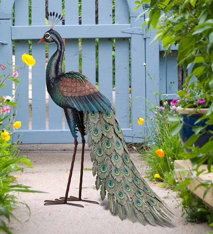 Regal Art & Gift Peacock Metal Statue – Indoor Outdoor Decorative Sculpture for Home & Garden Décor, Weather-Resistant Yard Art Figure for Patio, Lawn, Standing