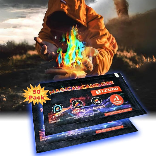 50 Pack Fire Color Changing Packets - Last Longer Magical Color Flames for Campfires, Bonfire, Fire Pit & Outdoor Fireplaces - Camping Essentials Accessories Christmas Decorations Gift for Kids